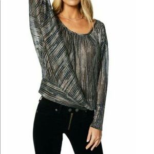 Ramy Brook Long-Sleeve Metallic Top Sz S